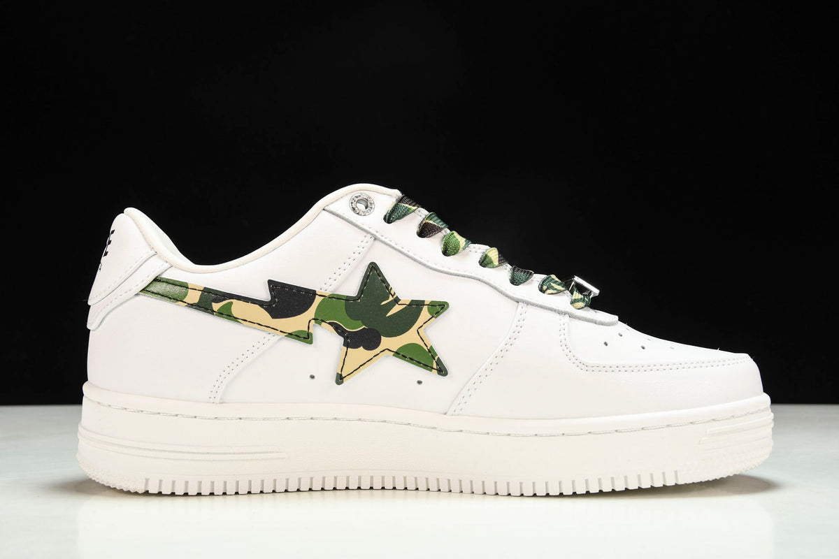 a bathing ape bape sta low white abc camo green