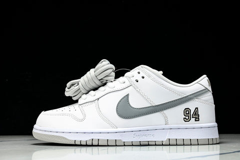 SB Dnk Low x Supreme 94 White Metallic Silver