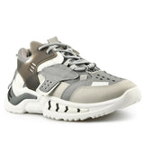 Low Top Eclectic Paneled Mesh Air Track Trainers in White / Grey