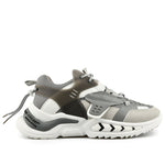 Low Top Eclectic Paneled Mesh Air Track Trainers in White / Grey