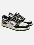 Low Top Leather Basketball Shoe in Black, White, and Silver