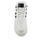 Mid Top White Leather Striped Sole Sneakers